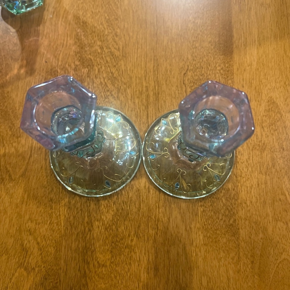 PartyLite Iridescent Purple and Teal Candle Holder Set and votive holder. - Picture 5 of 7